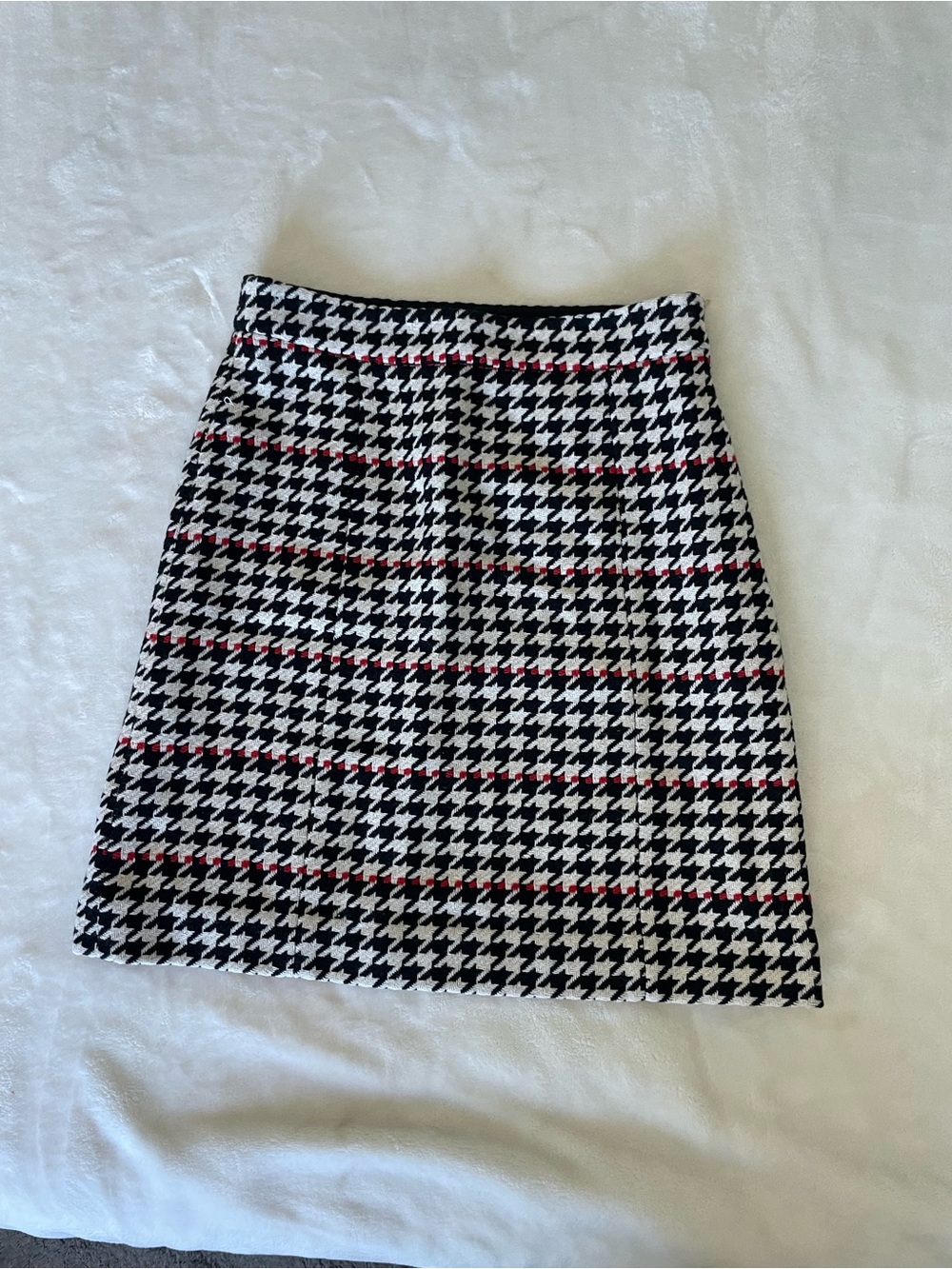 Hugo Boss Black & White Houndstooth Mini Skirt with Red Stripe